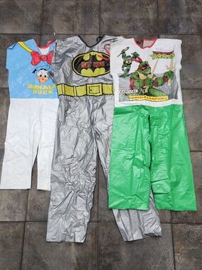Vintage 70s-80s Ben Cooper Vinyl Costumes Lot Of 3- Batman, Donald Duck, Raphael